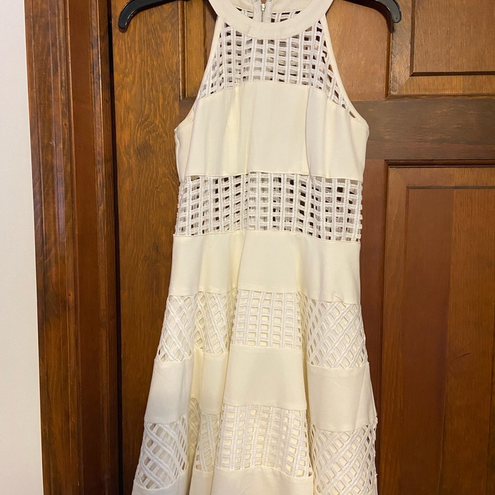 Lulu's Cream Mini Dress with Geometric Lace